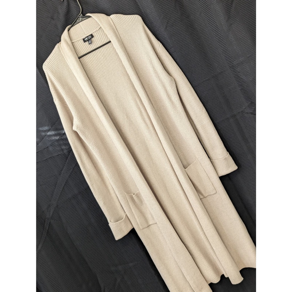 Long Line Open Front Cardigan Sweater Duster w/ Pockets sz M beige tan